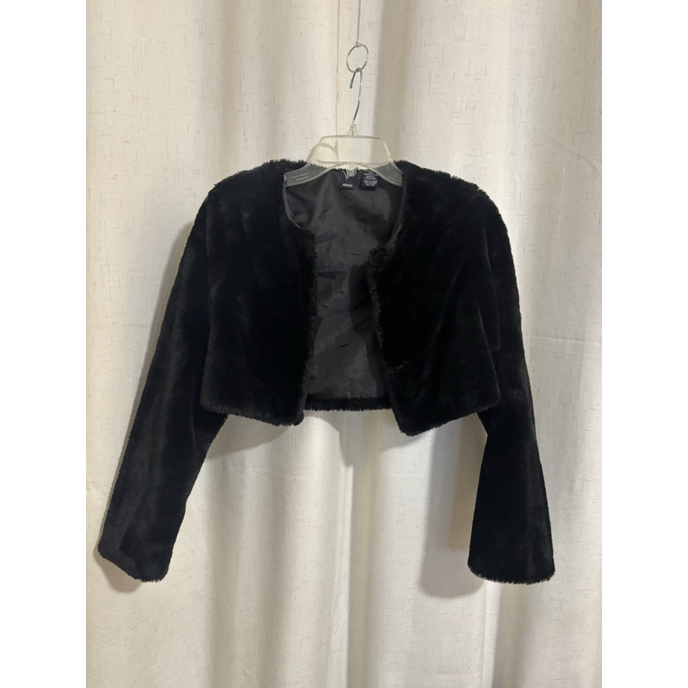 Windsor Faux Fur Bolero Jacket Black Lined Long Sleeve Short Style 43272 Size S